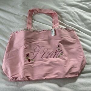 PINK Victoria's Secret Light Pink Embroidered Floral Tote